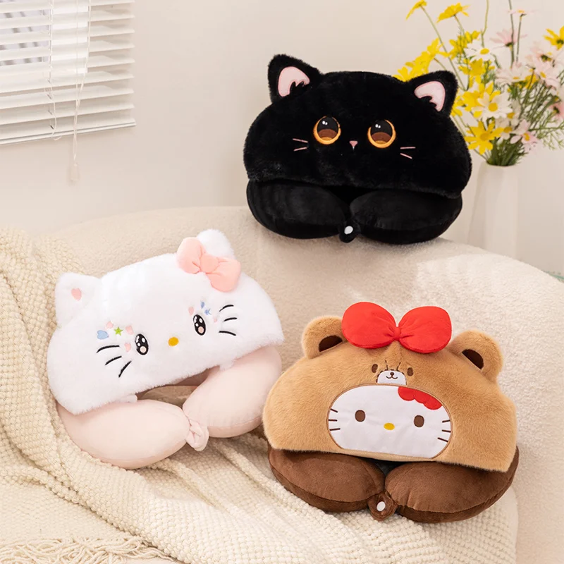 

Sanrio Hello Kitty U-образная подушка с милым котенком, мягкая диван-кровать, подушка для шеи кошки, автомобильная подушка для путешествий в самолете, студенческая подушка для обеда