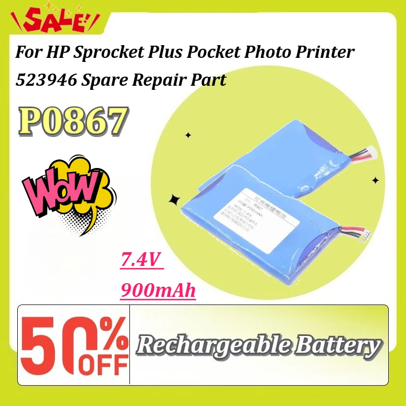 New 7.4V 900mAh P0867 Li-ion Replacement Battery for HP Sprocket Plus Pocket Photo Printer 523946 Spare Repair Part