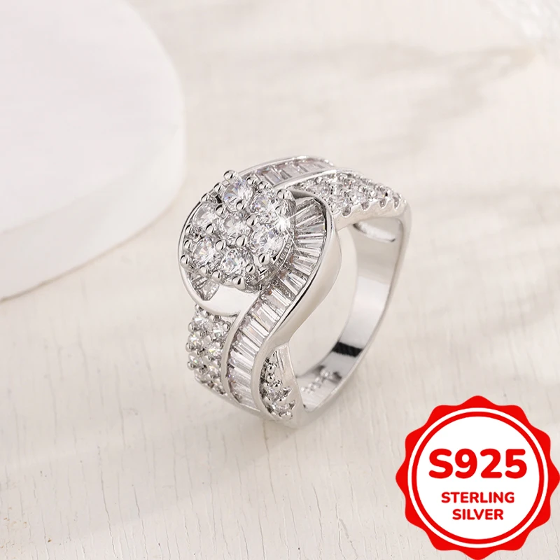 

New Geometric Square Micro Inlaid Proposal Ring with Fashionable Jewelry Party Wedding Gift Luxury 925 Silver Plated Ring