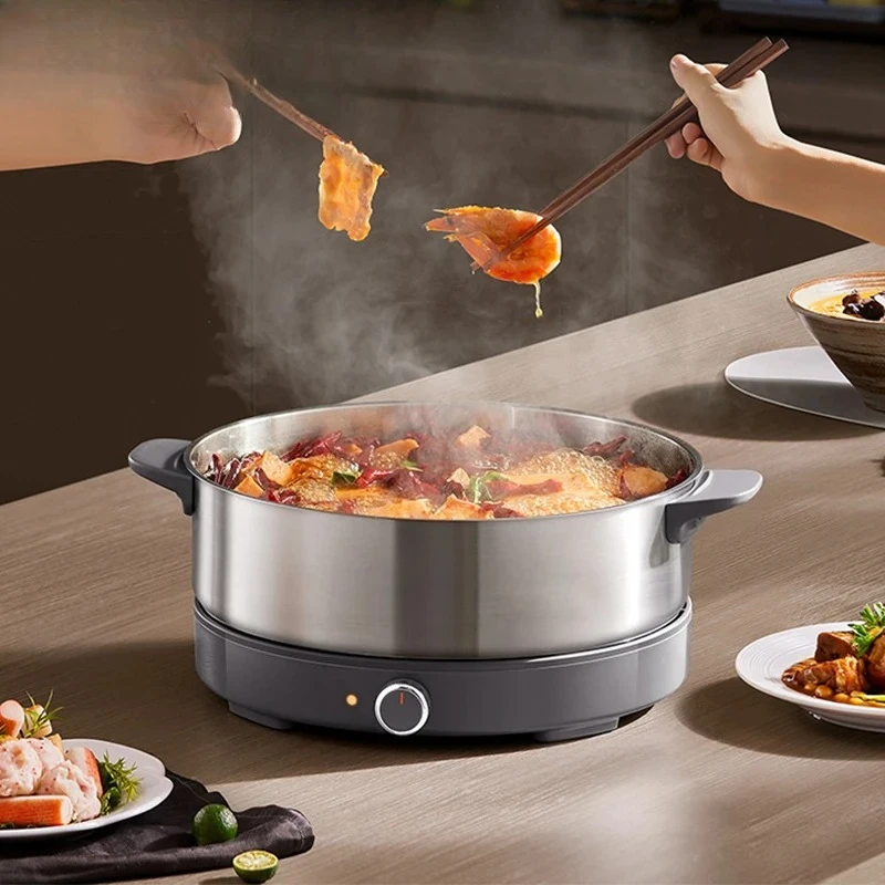 6L Split Electric Hot Pot Stainless Steel 30cm Divided Hot Pots Fondue Chinese Soup Hotpots Induction Cooker Cooking Pot