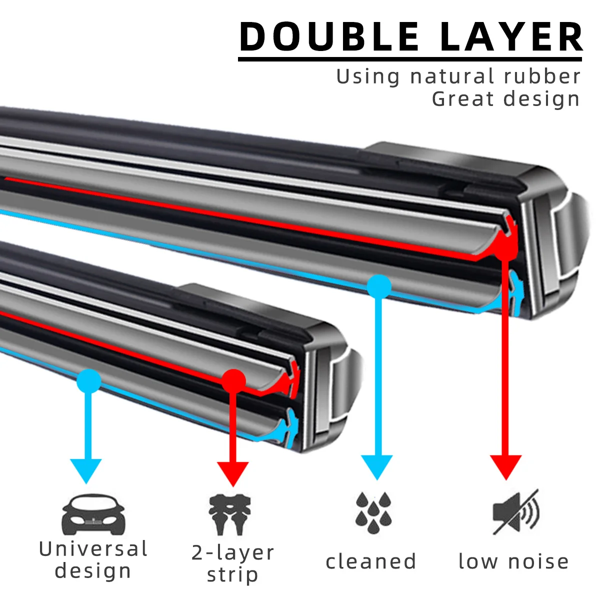 شفرات ممسحة السيارة 2 طبقة المطاط بدون إطار فرش بدون قوس العالمي الزجاج الأمامي ممسحة الزجاج الأمامي نافذة اكسسوارات السيارات #3