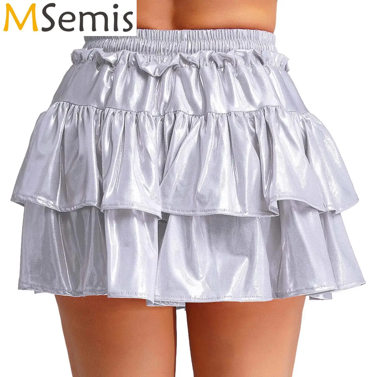 

Женская эластичная пышная мини-юбка трапециевидной формы Y2k, многоуровневая мини-юбка с оборками и высокой талией, расклешенные шорты металлик, юбки, одежда