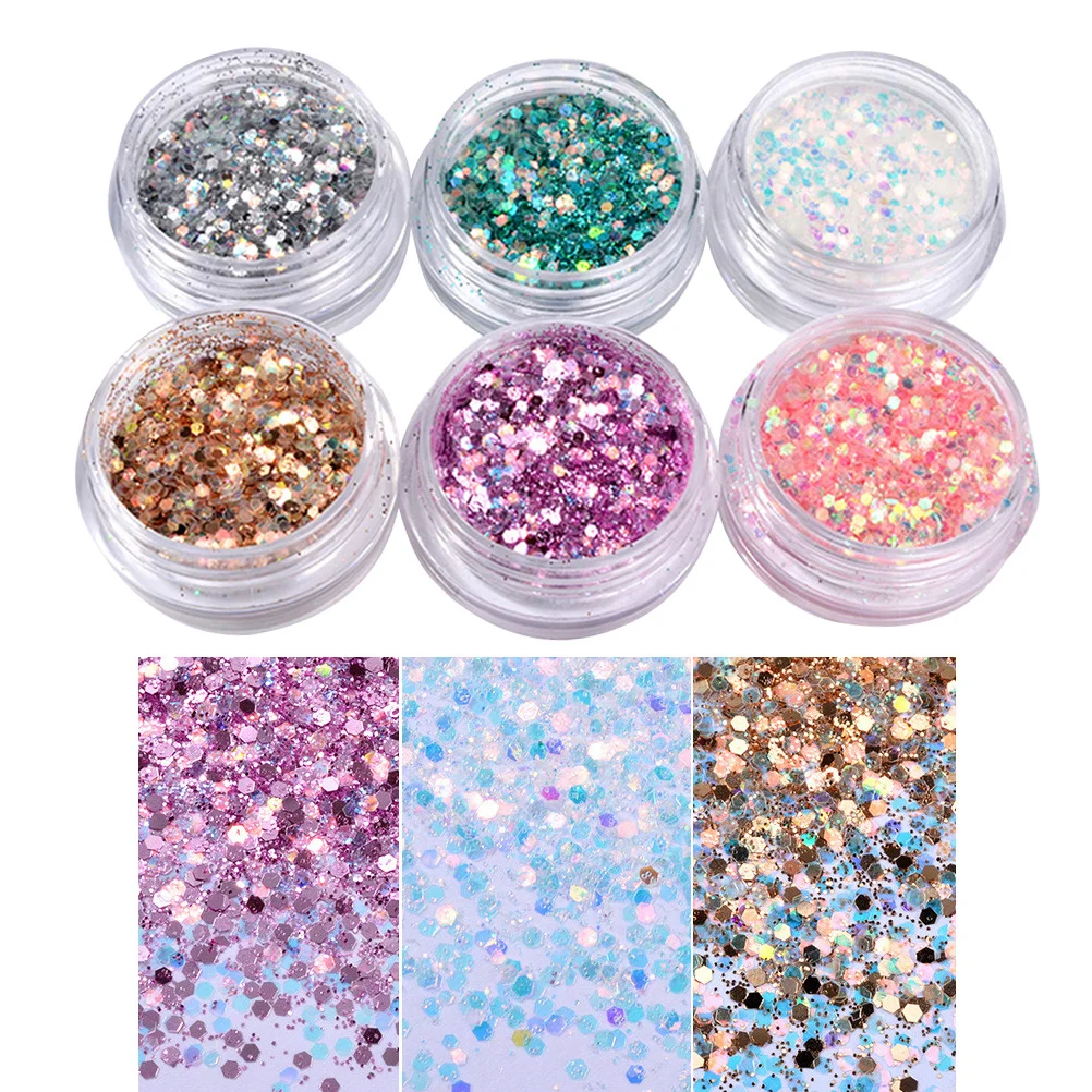 6 個ネイルスパンコールグリッタースパンコール虹色フレークカラフルな混合 DIY アート装飾アクセサリーネイルスパンコール
