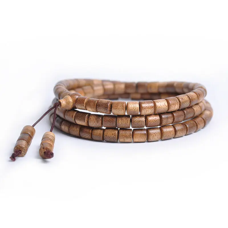 

Tibetan Buddhism 108 Kalimantan Agalwood Wooden Barrel Beads Mala Necklace