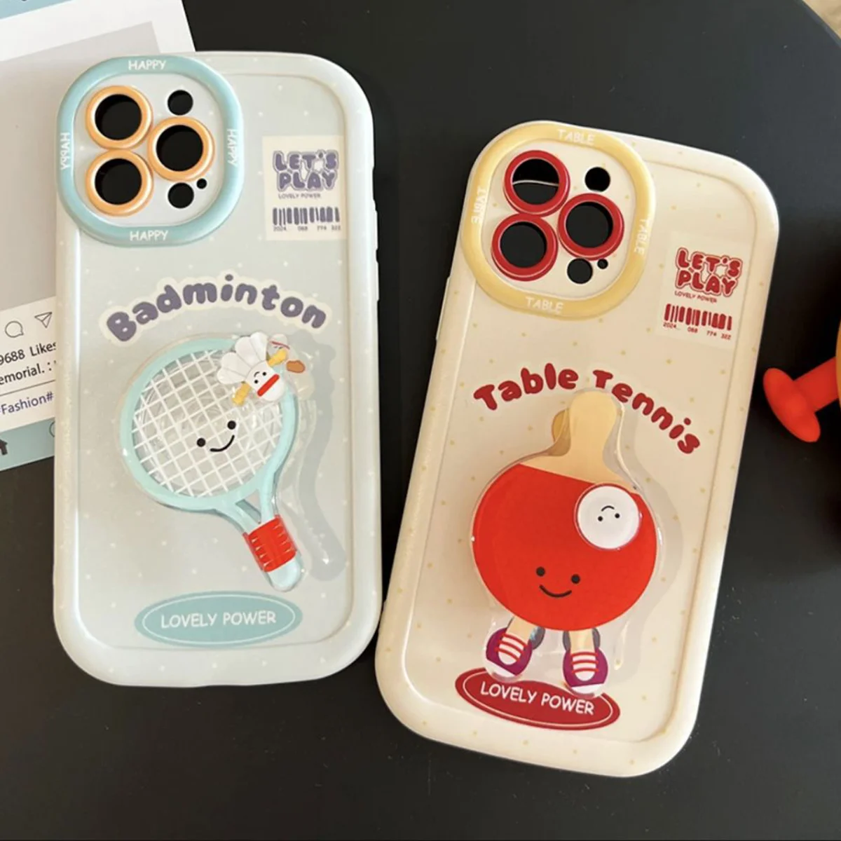 

Phone Case For iphone 16 15 14 13 12 11 8 7 X XS XR Pro Max Plus INS Protective Cover with Badminton Table Tennis Racket Holder