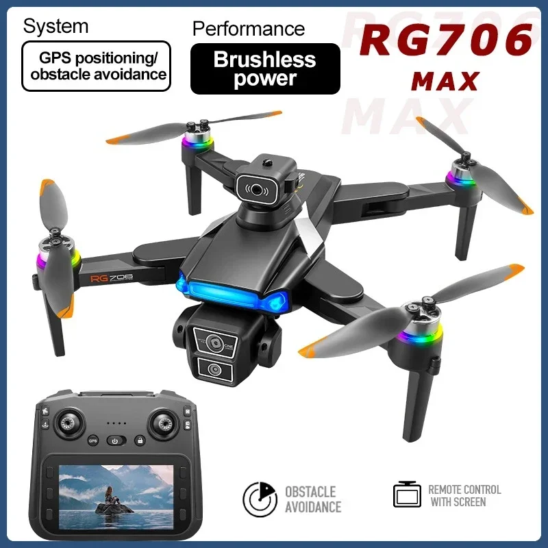 

2025 RG706MAX GPS Drone with 4.5inch Screen RC Quadcopter Brushless Motor 360° Obstacle Avoidance Professional FPV Drones Toy
