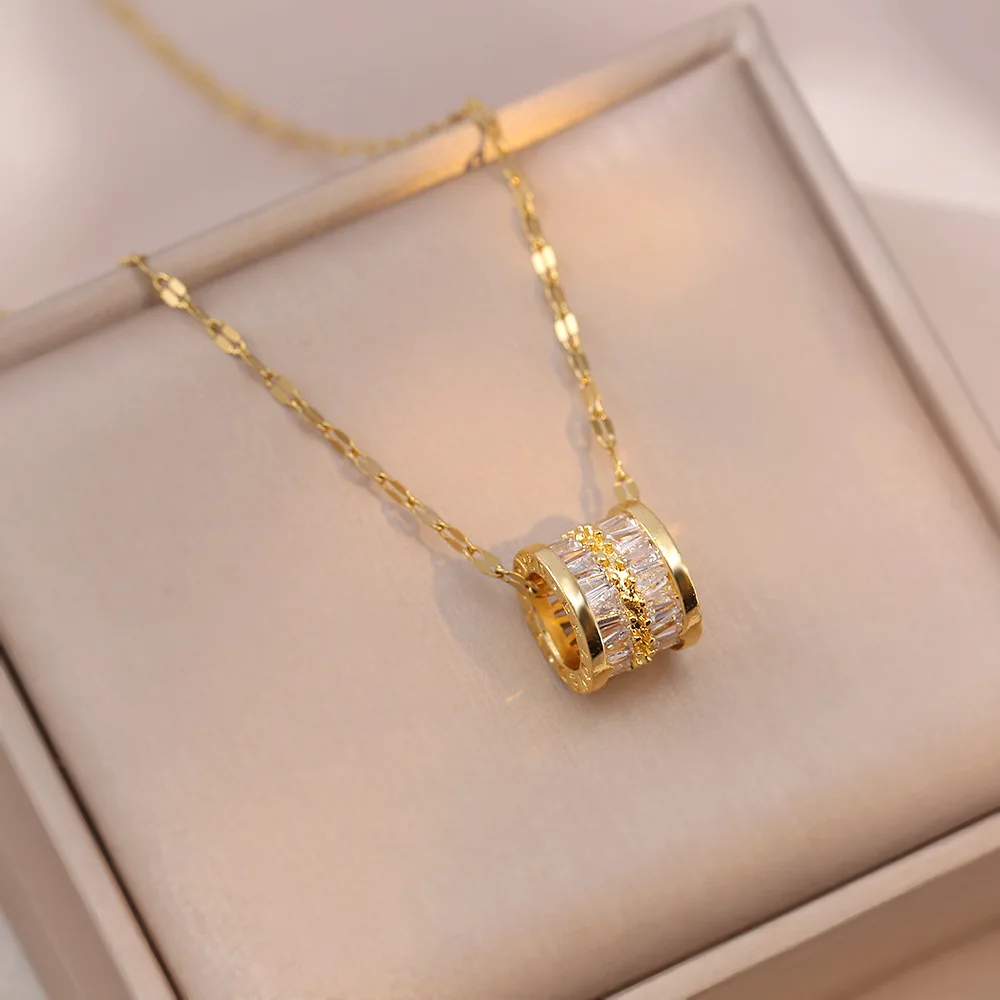 316L Stainless Steel 3 Color Round Pendant Necklace Minimalist Style Beautiful Woman Jewelry Accessories On Neck image 4