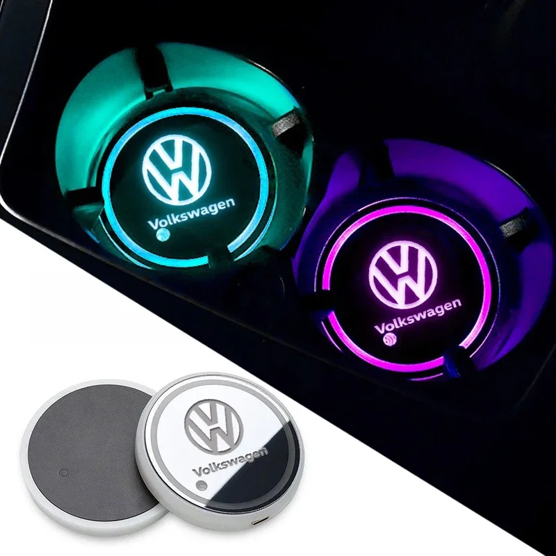 2x soporte luminoso para posavasos de coche, luz Led de ambiente, lámpara con logotipo para Volkswagen VW Golf GTI Tiguan Jetta Transporter Passat