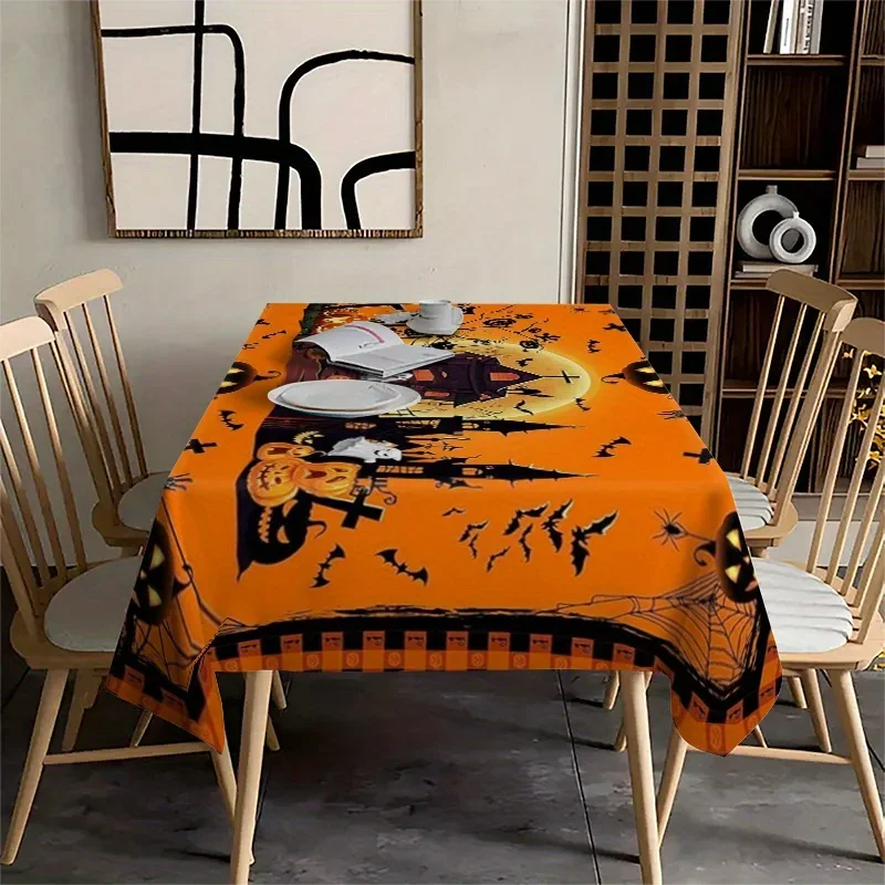1pc of Hexagram Halloween Tablecloth Suitable for Rectangular Tables, Featuring a Vintage Picnic Party Design with Castles yzb