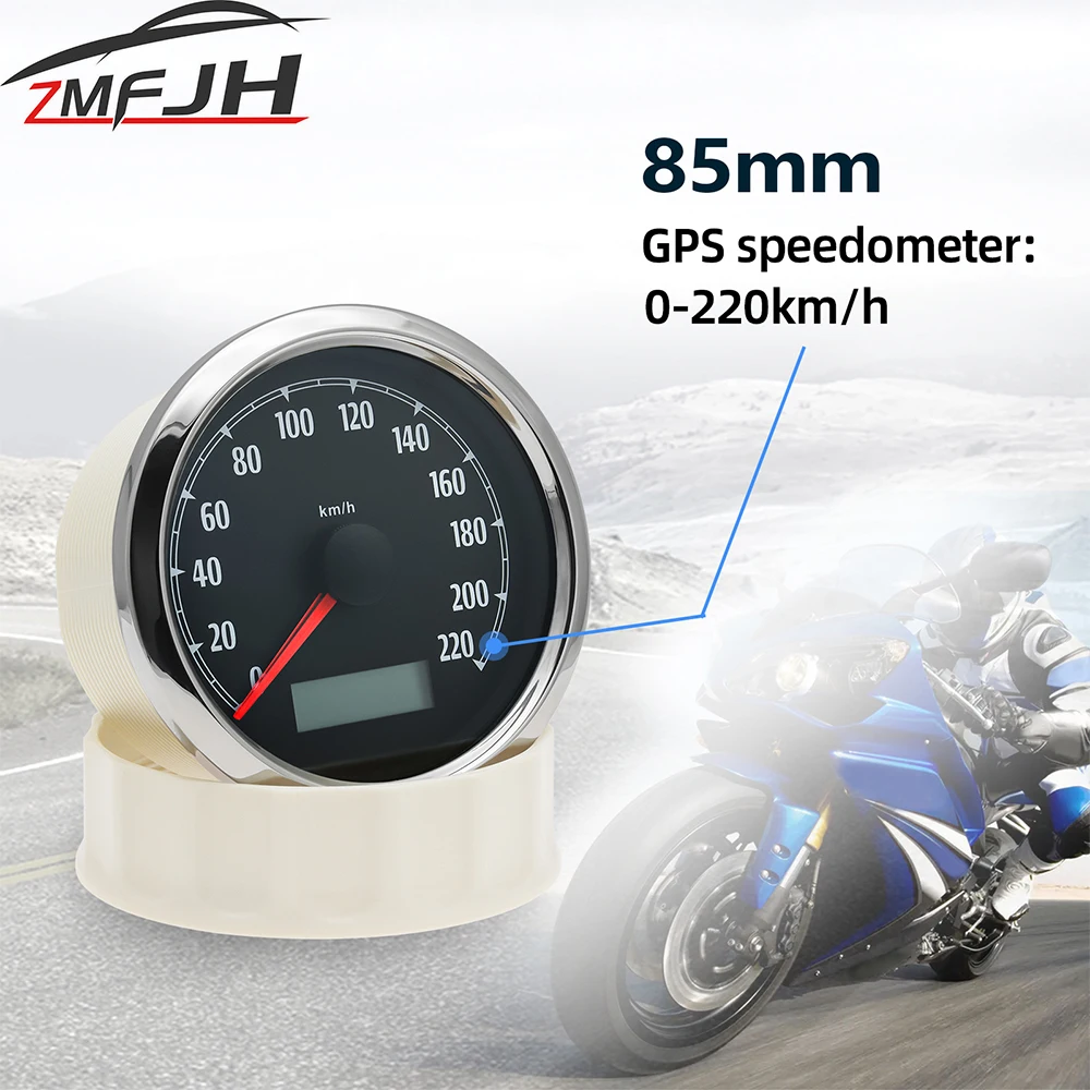 New 85mm GPS Speedometer For Harley Motorcycles 0-220 KM/H GPS Gauge With Red Yellow Backlight Waterproof Speed Meter Customized