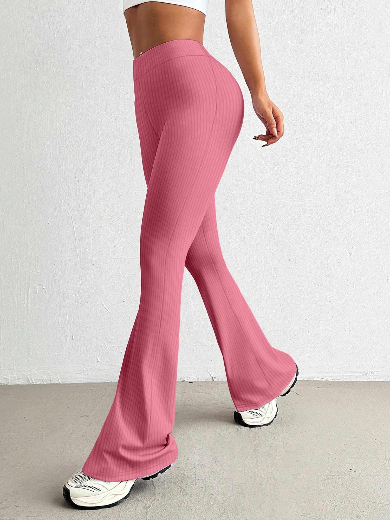 High-waisted Ribbed Flared Pants Same As - Image 3