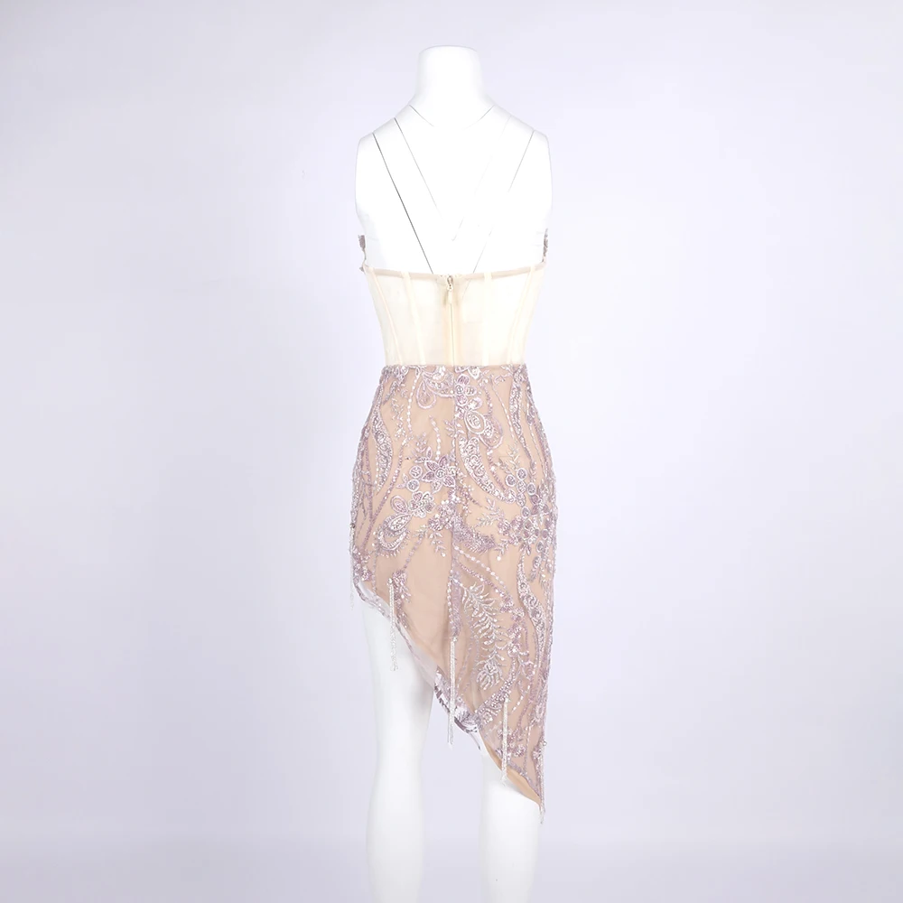 Glamouröses, durchsichtiges, mit Pailletten verziertes, asymmetrisches Minikleid für Damen, schulterfreies Ballkleid für Geburtstagsfeier, Clubabende