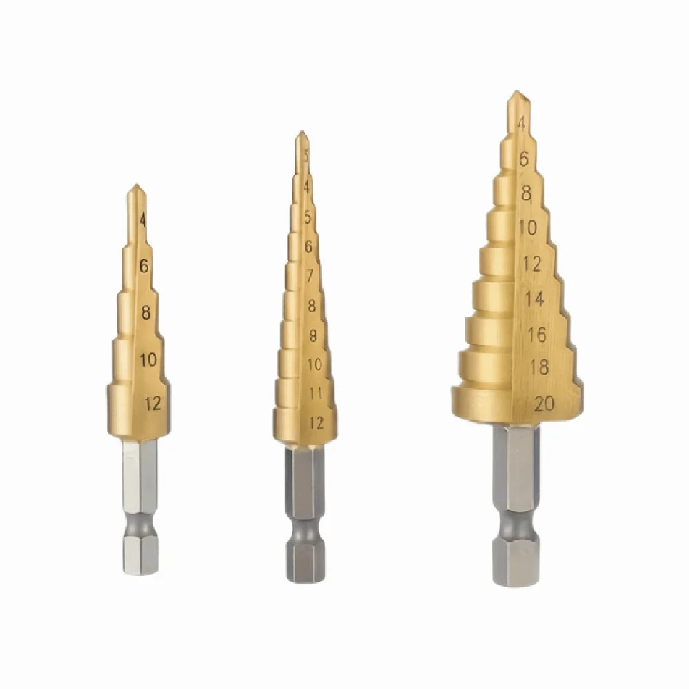 

3Pcs Heavy Duty Step Drill Bit Set Multiple Hole Sizes High Speed Hole Drill Bits Titanium Coated Professional Hole Cutter