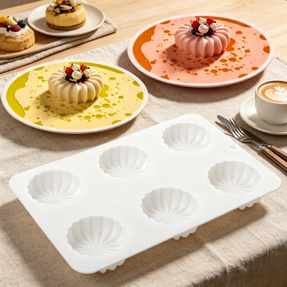 6-Cell Serrated Edge Flat Circular Design Mousse Cake Mould Food Grade Silicone Chocolate Mold DIY Soap Mold Dessert Tools
