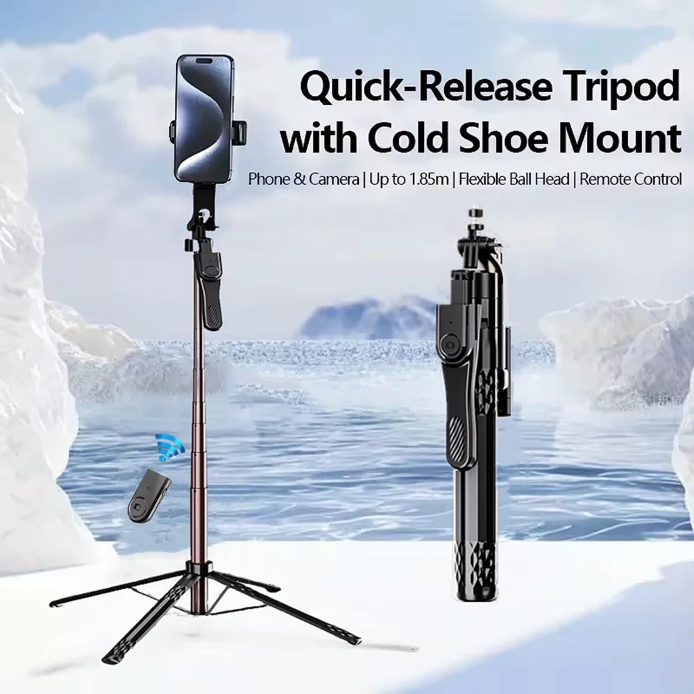 

Ручной стабильный держатель штатива 1,85 м, металлическая палка для селфи с беспроводной подставкой Bluetooth для смартфонов, живая фотография