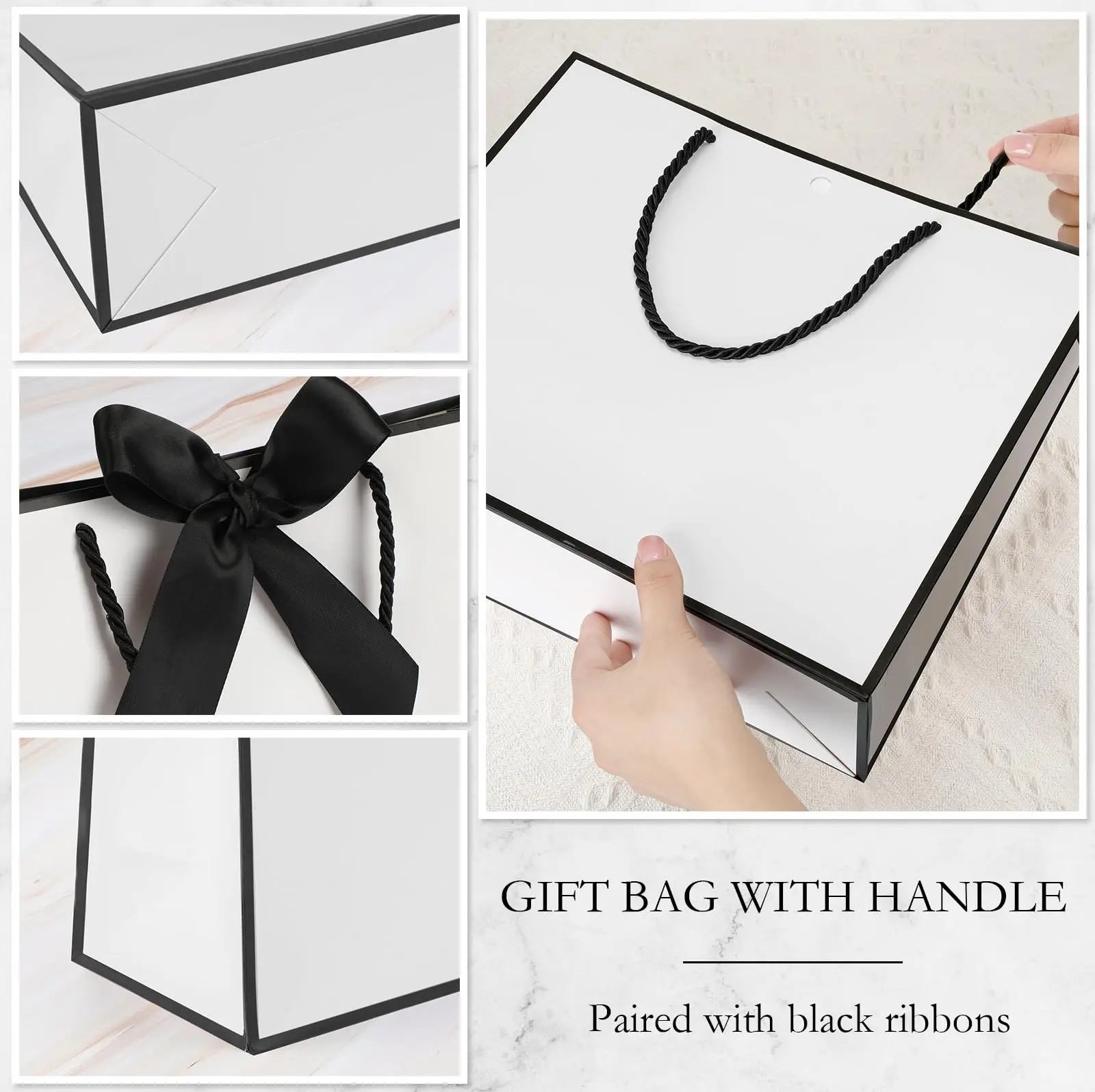 5 Stück Dankeschön-Papiertüten mit Griffen Geschenkverpackungstaschen mit Schleifenband für Hochzeit Babyparty Geburtstag Weihnachtsfeier – Detail 6