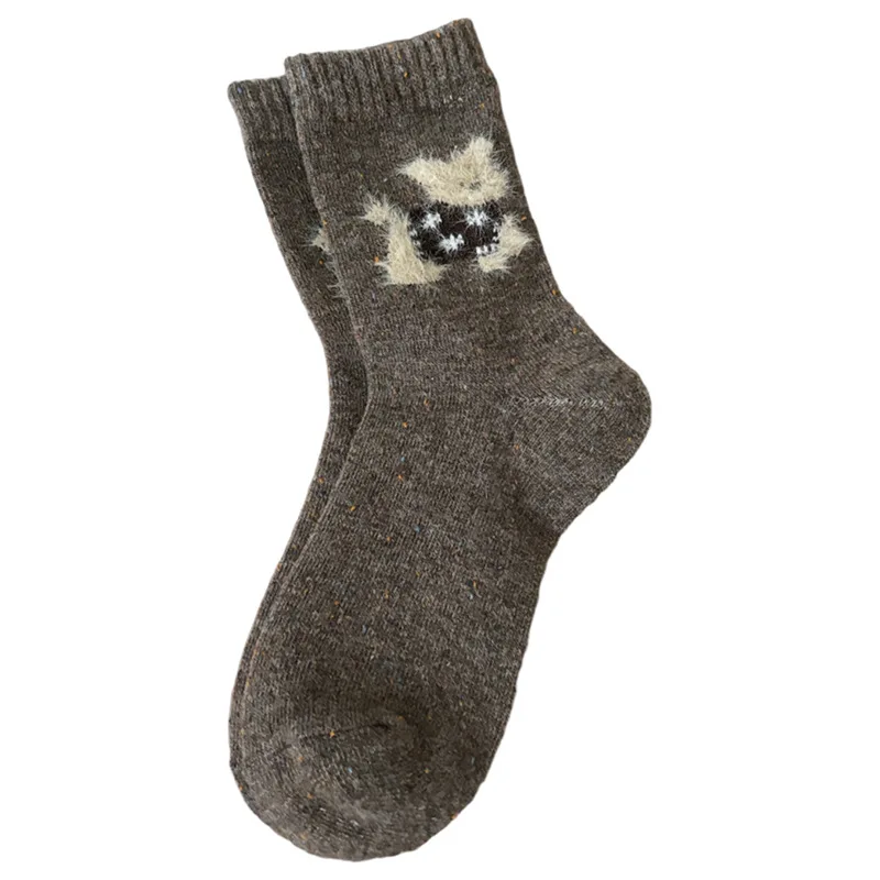 6 Pairs Wool Warm Socks Set Autumn Winter Mid-Calf Long Socks for Woman Warm Cute Cartoon Puppy Design Cotton Socks High Quality