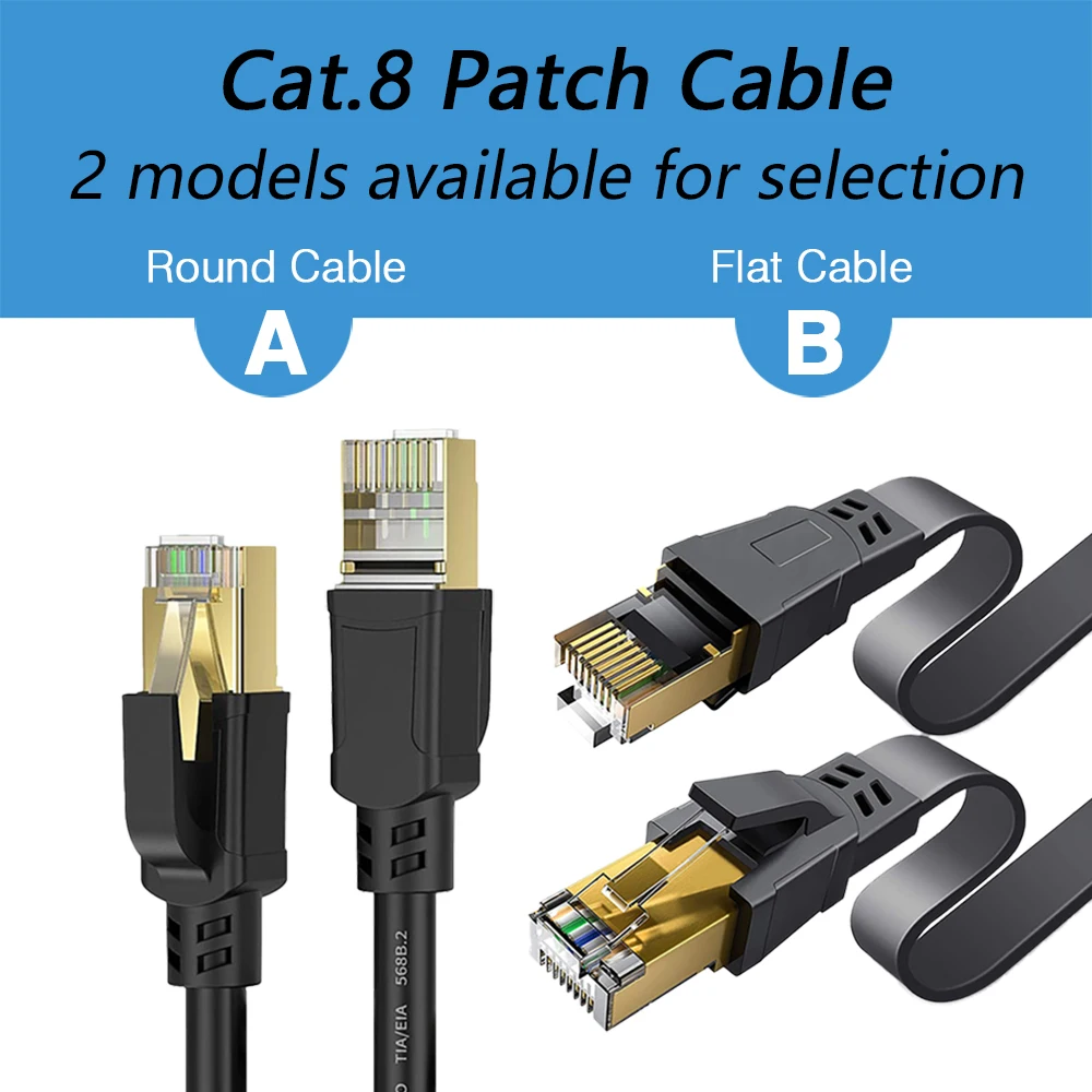 Câble Ethernet Cat8 RJ45, 40Gbps, 2000Mhz, Raccordement de Réseau LAN, 5m, Aan 8, 10m, Internet Lan rette pour Routeur, Modem, Commutateur