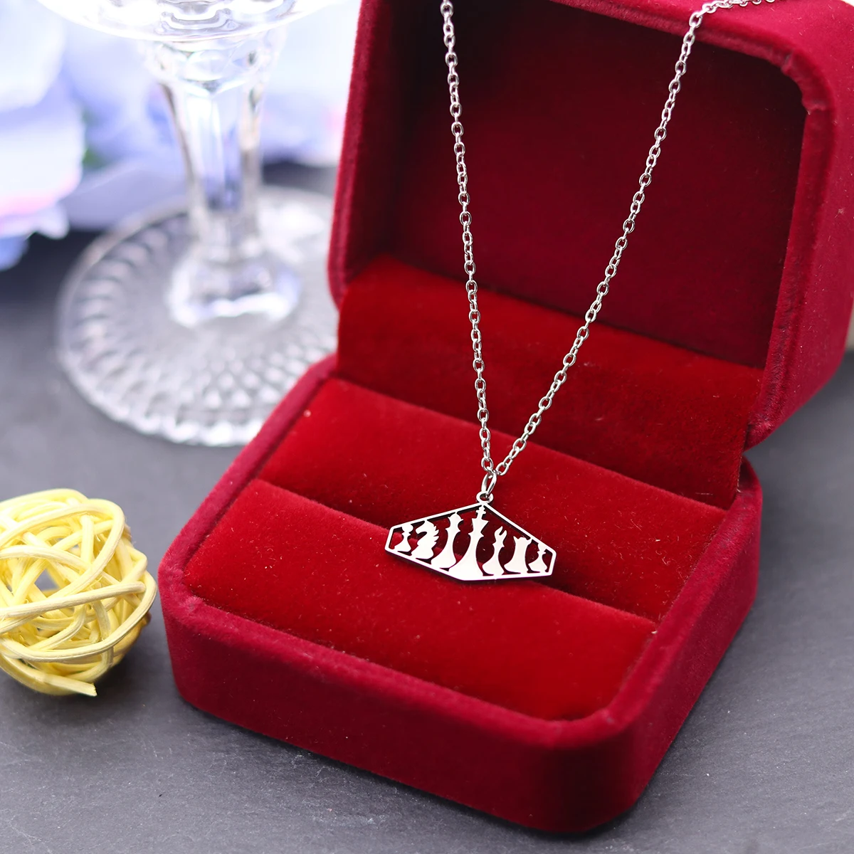 Kinitial Chess Pieces Necklace Knight Bishop Pawn King Queen Rook Chain Gift For Women Men Pendant Stainless Steel Trend Jewelry