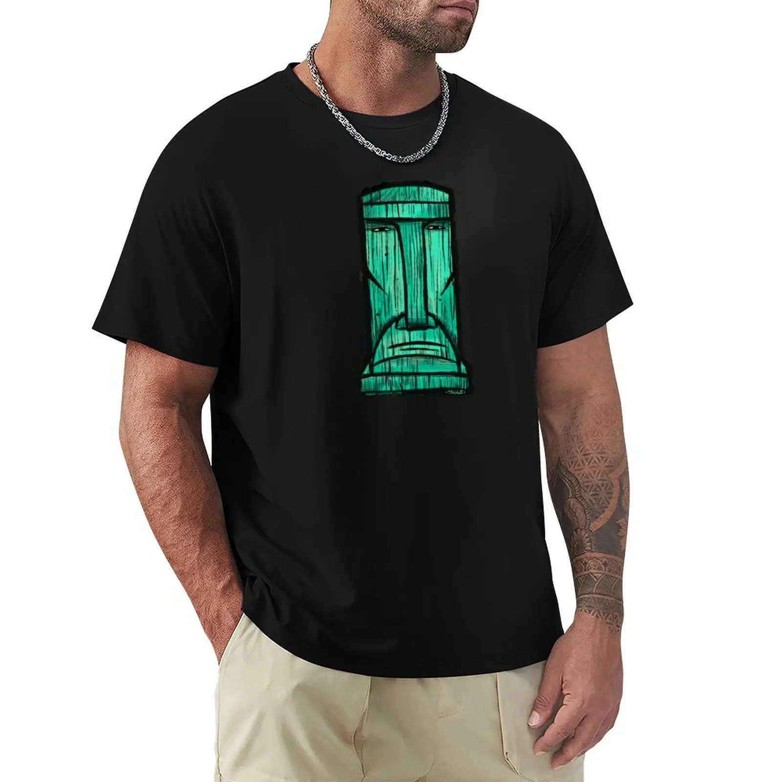 

Moai Tiki Tshirt Design T-Shirt Aesthetic clothing graphics blue lock tees shirts men graphic