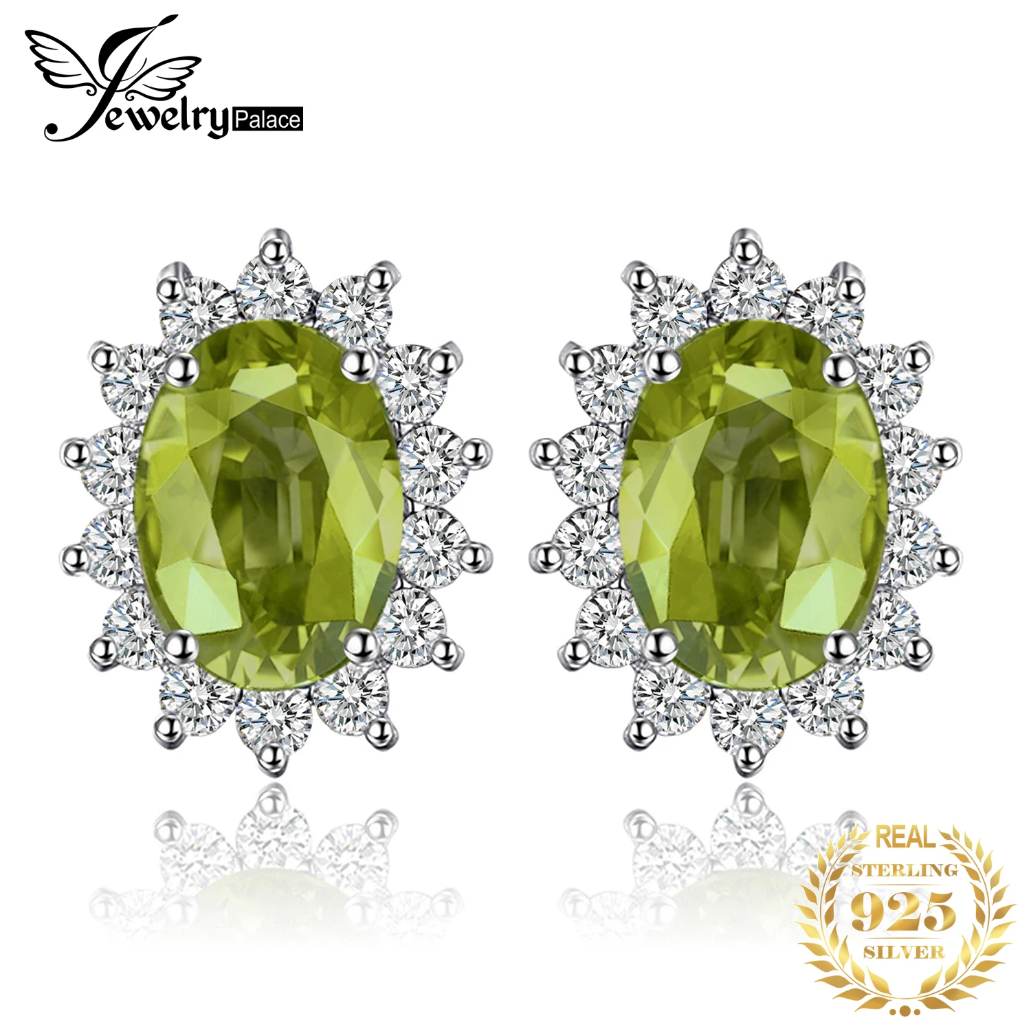 

JewelryPalace Diana Natural Peridot 925 Sterling Silver Halo Stud Earrings for Woman Engagement Party Gift Fashion Fine Jewelry