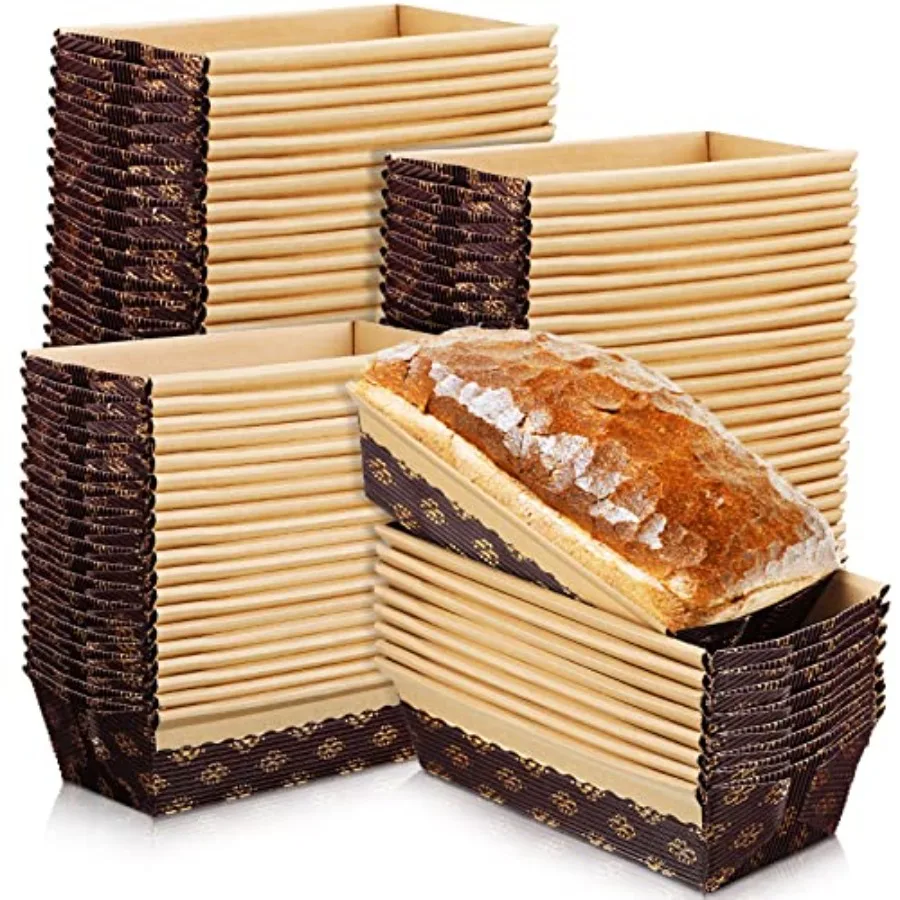 

100 штук бумажных форм для выпечки хлеба, крафтовые одноразовые прямоугольные формы для выпечки хлеба и кексов, 6 x 2.6 дюйма
