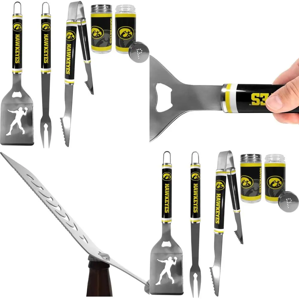 

Iowa Hawkeyes 3-Piece Steel BBQ Tool Set with Shakers in Team Colors