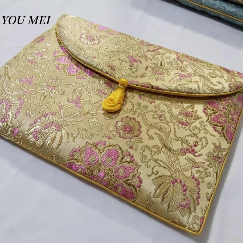 حقيبة تخزين سوترا ذات ملمس زهور مطرزة باللون الأخضر الفاتح، حقيبة صحیف نصية رائعة، منتج ديني بوذي لمنظم سوترا #3