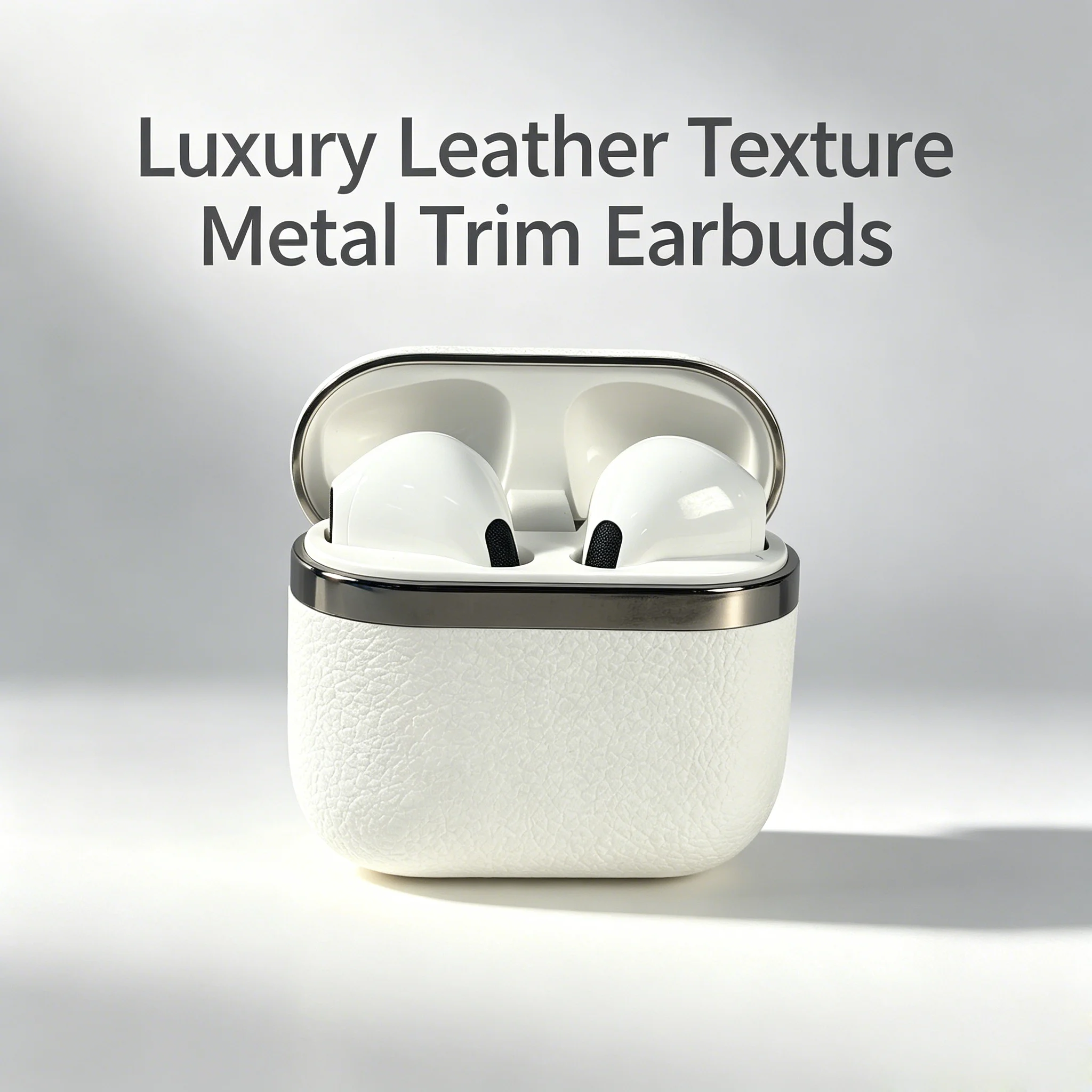 Factory Direct Hot Sale Leather Texture TWS Wireless Bluetooth Earbuds, Luxury Metal Trim Half In Ear Headphones, Ultra Light Ze