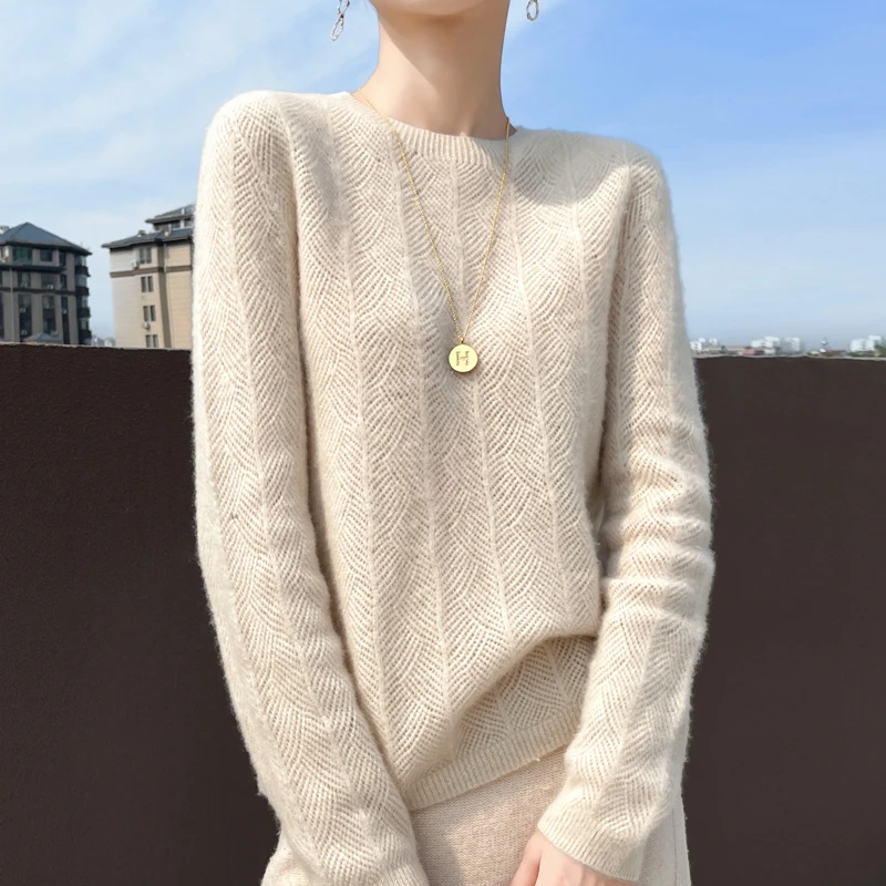 Spring Wool Sweater Women Clothe Korean Fashion O-neck Long Sleeve Top Hollow Out Knit Female Pullover Autumn Winter Pull Jumper