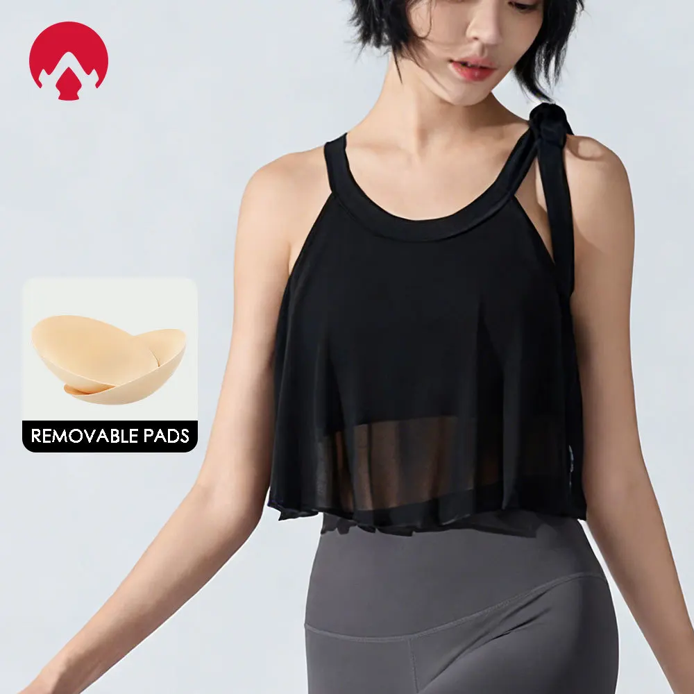 

Sports Bra with Removable Pads for Yoga, Pilates & Gym Workouts, Mesh Crop Top Vest Fitness, Running & Active Wear Athletic Bra