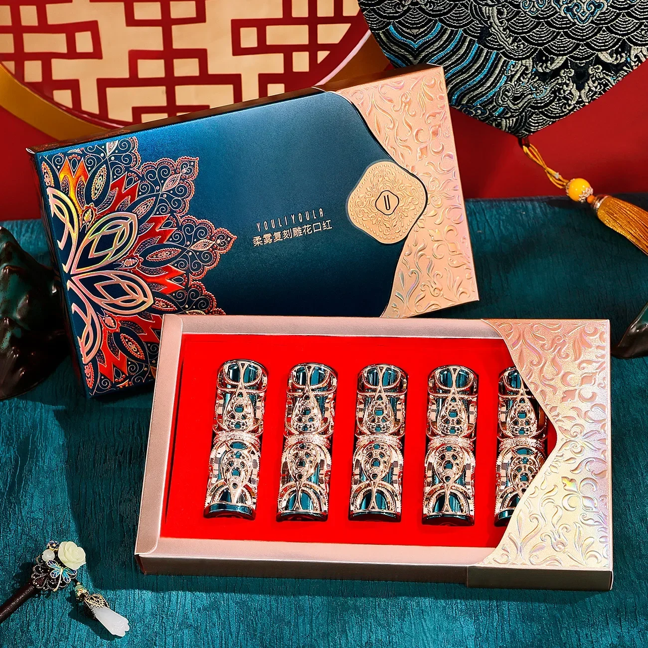 5 uds lápiz labial tallado terciopelo desnudo Color sedoso brillo de labios de flor Vintage taza antiadherente de larga duración tinte de labios rojo cosméticos maquillaje