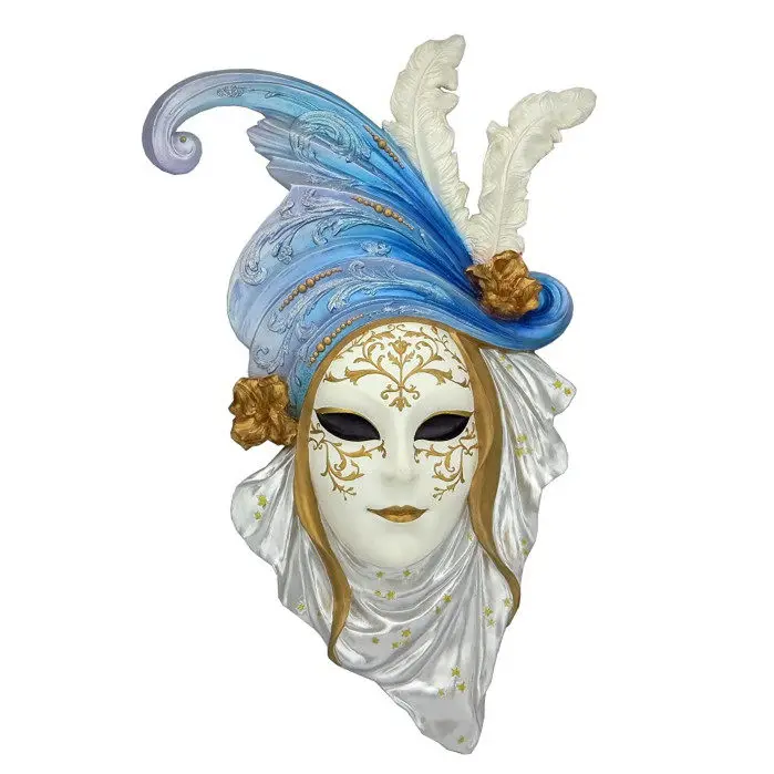 Venetian Masquerade Mask Wall Decor Hand Painted Blue Venetian Carnival Mask Resin Sculpture Home Decor Collectible Gift