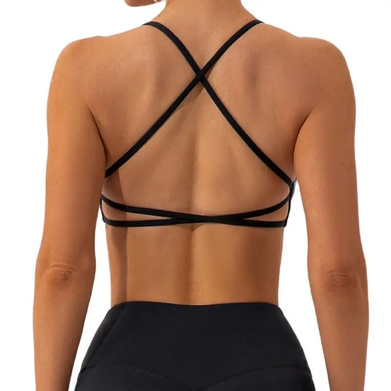 2025 Cross Back Sport Bra Pleated Design Fitness Underwear Women Naked Feeling Athletic Tank Top Sexy Hollow Workout Vest