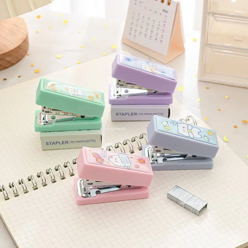 1 Pcs Mini Stapler Set with Staples Cute Rabbit Bear Paper Binder Stationery Office Binding Tools School Supplies