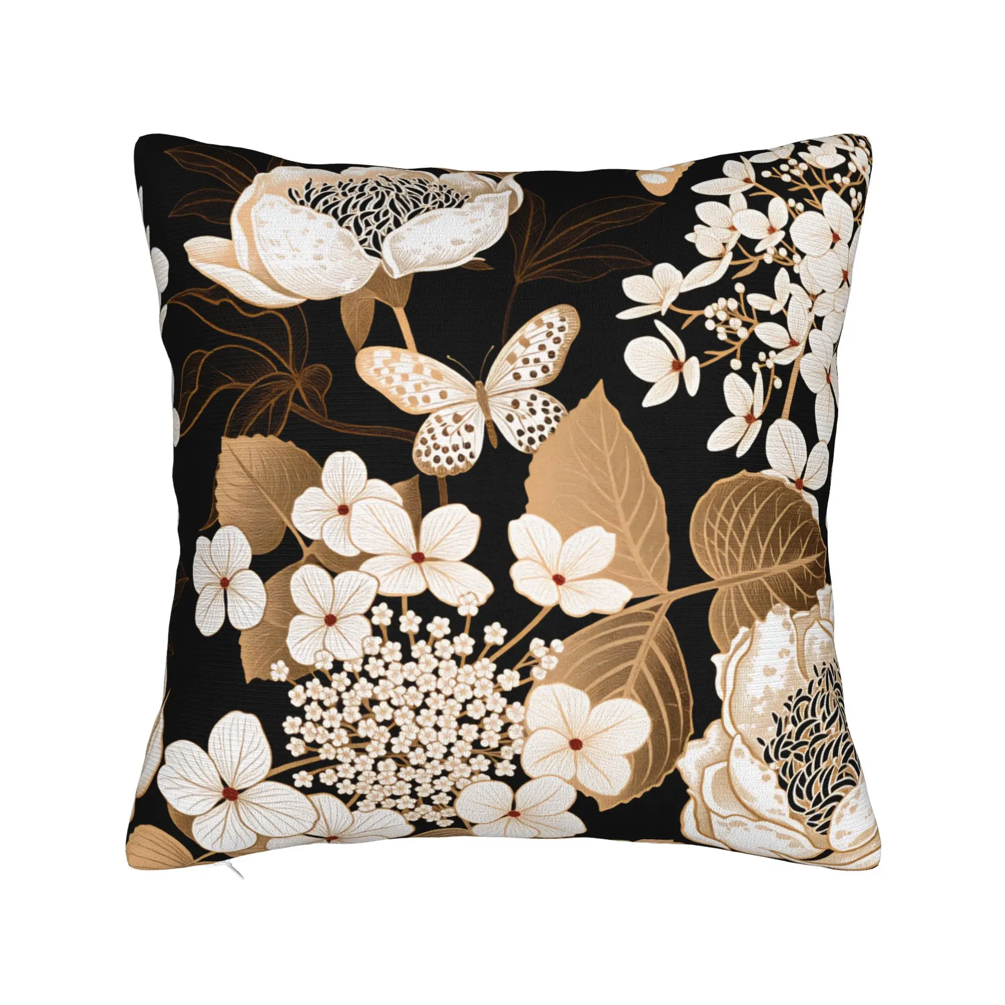 Black White Gold Flower Pillow Cover  Fashion Pillow Case For Sofa Bedroom Home Decor Square Cushion Cover Birthday Present