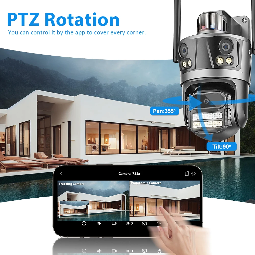 Imagem -06 - Câmera Ptz Auto Tracking Security Video Surveillance Wifi Alarmes de Luz Vermelha e Azul ip Triplo 12 Megapixels 6k