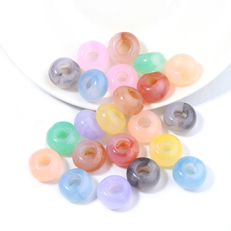 50pcs/lot 14x8mm Acrylic Big Hole Beads Colorful Flat Round Loose Spacer Bead For DIY Fashion Bracelet Necklace Jewelry Supplies