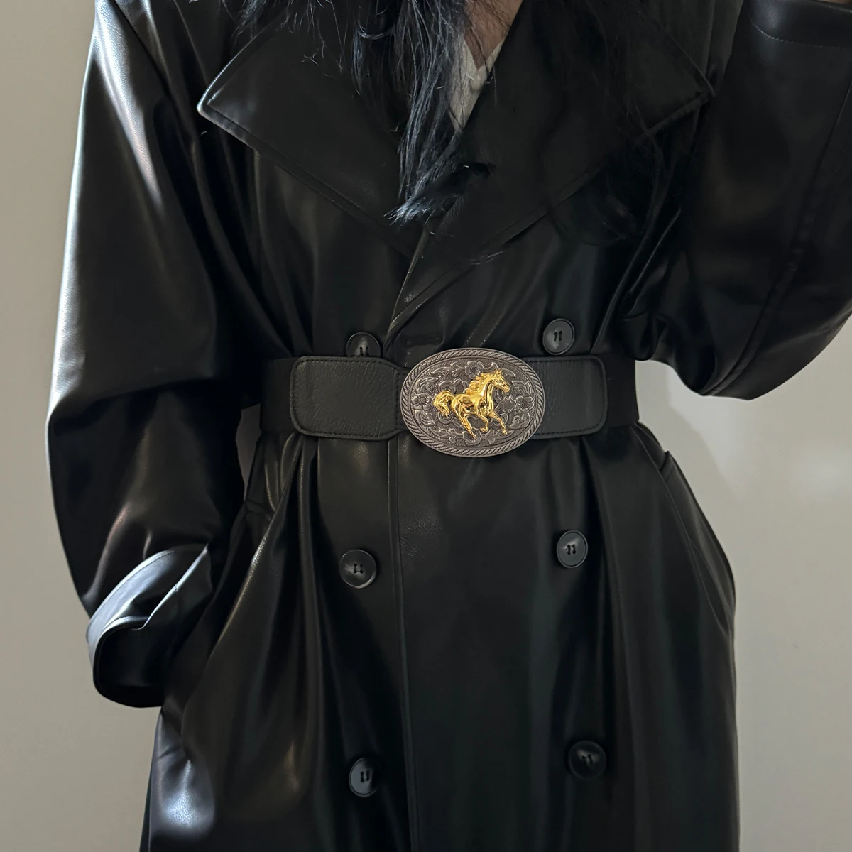 أزياء المرأة السيدات الذهب الثور مشبك واسعة تمتد مطاطا مشد الخصر حزام الشتاء فستان الديكور هدية للنساء