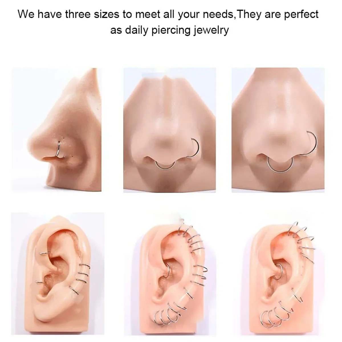 10/50PCS 316L Surgical Steel Nose Septum Clicker Piercing Segment Hinged Ring Nose Lip Ring Earrings Piercing Body Jewelry