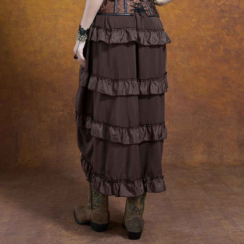 Steampunk Rok Vrouwen Plus Size Pirate Kostuum Hoog Laag Ruffle Maxi Lange Rokken Gothic Lace Up Rok Zwart Rood Bruin