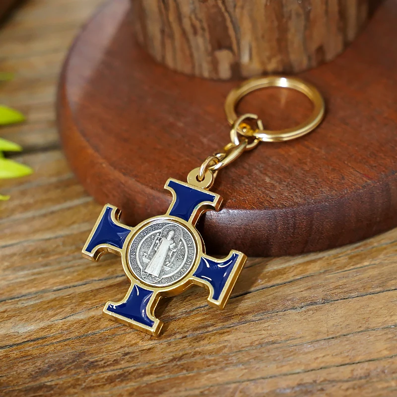 Enamel Benedict Double Sided Cross Double Sided Metal Keychain DIY Accessories Fine Religious Souvenirs Holiday Gifts Crafts