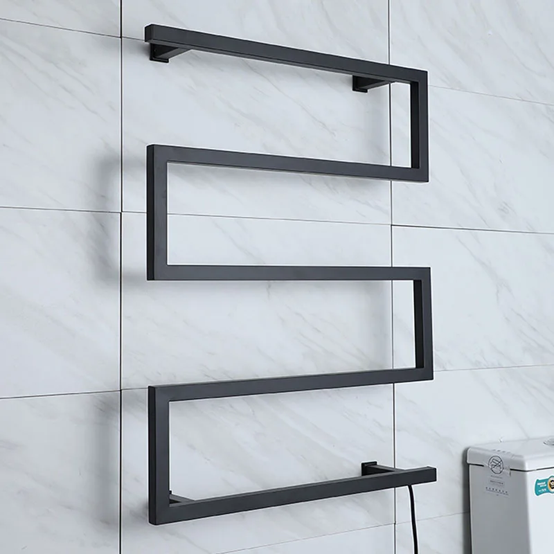 Black Bathroom Electric Heated Towel Rail Smart Thermostatic Towel Radiator Household Towel Electric Rack Bathroom Accessories