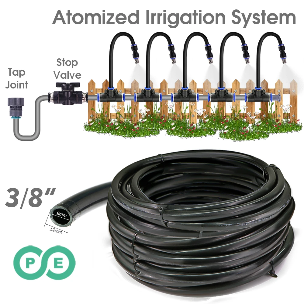 Système de refroidissement par brumisation, 20-5m, 9/12mm, 0.6mm, buse à coude libre à 360 °, atomiseur fin, pulvérisateur pour l'd'argile du jardin, humidification et arrosage