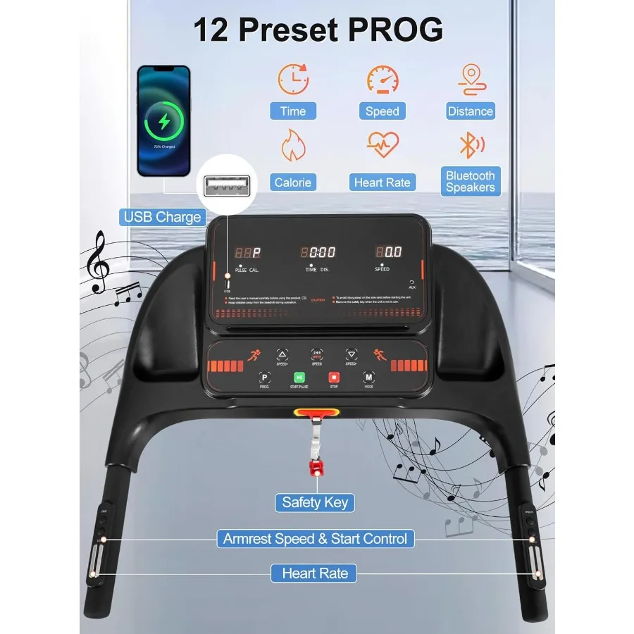 جهاز مشي مع مائل، جهاز مشي قابل للطي بقوة 3.0 حصان للمنزل مع مائل 15%، سعة 7.5 ميجا في الساعة 300 رطل، معدات تمارين منزلية