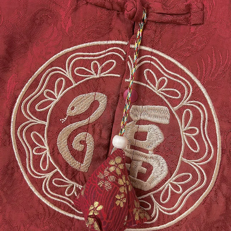 ملابس صيفية للأطفال الأولاد من عمر 3 إلى 6 أشهر على الطراز الصيني مطرزة بشكل لطيف أحمر لأعياد الميلاد بدون أكمام بدلة قفز لحديثي الولادة B024