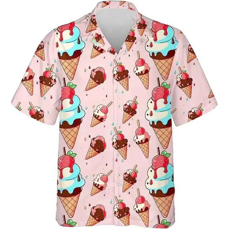 Full Print Independence Day Ice Cream Graphic Hawaiian Shirt For Men Women Casual Button Down Beach Shirts Plus Size Aloha Shirt