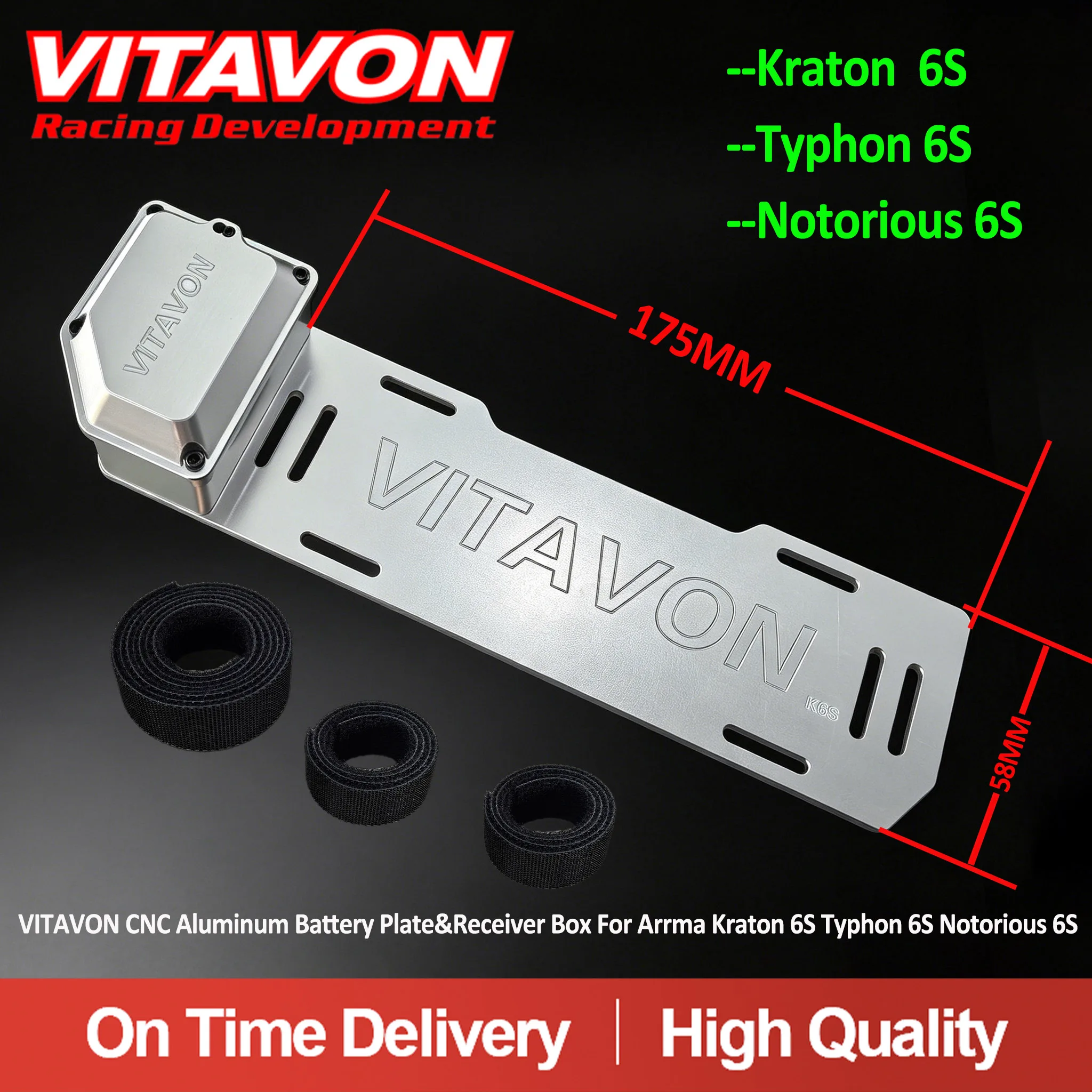 Vitavon CNC Aluminum Battery Tray & Receiver Box for Arrma Kraton 6S Typhon 6S Notorious 6S