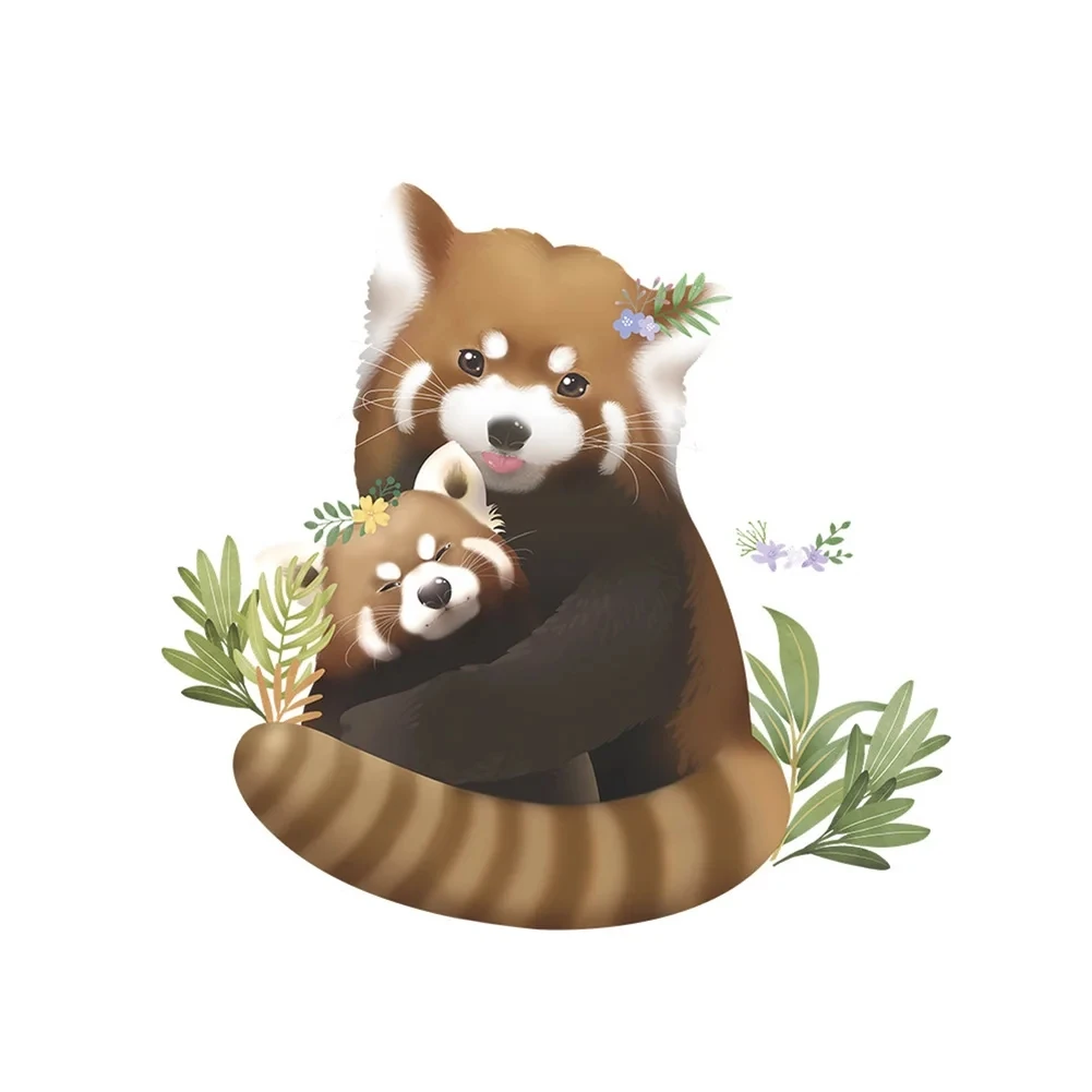 Cartoon Two Raccoons Wall Stickers Kids Room Decor Self-adhesive Wallpaper Bedroom Living Room Background Decoration Home Decals