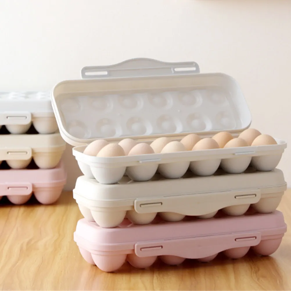 2Pcs 18-Grid Plastic Egg Box Stackable Refrigerator Egg Storage Tray Space Efficient Safe Organized Freshness Keeper Khaki
